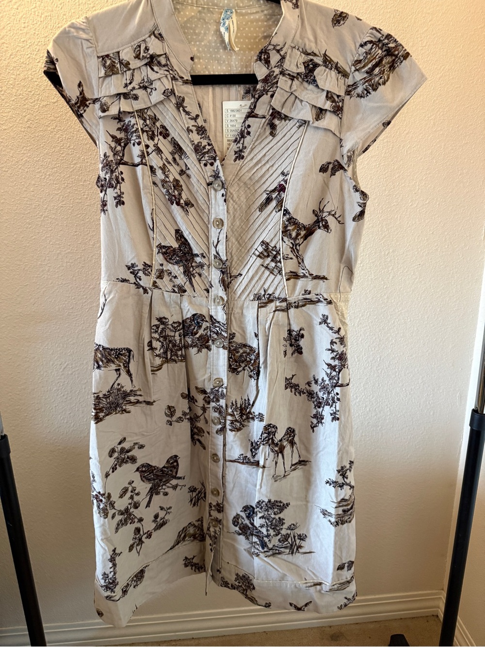 Anthropologie Cream Dress with Brown Botanical & Animal Print